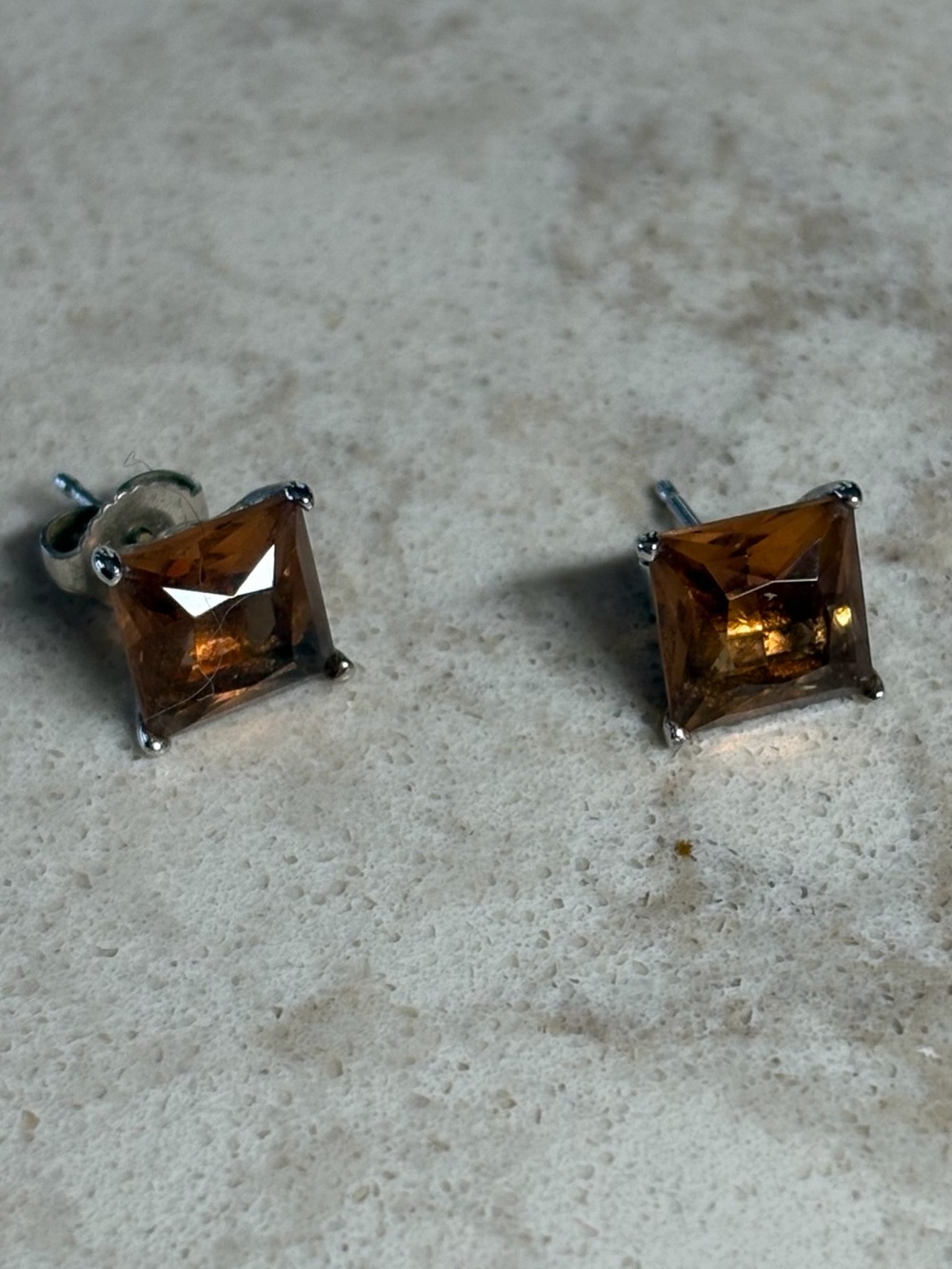 Sterling Silver Brown Square Stud Earrings